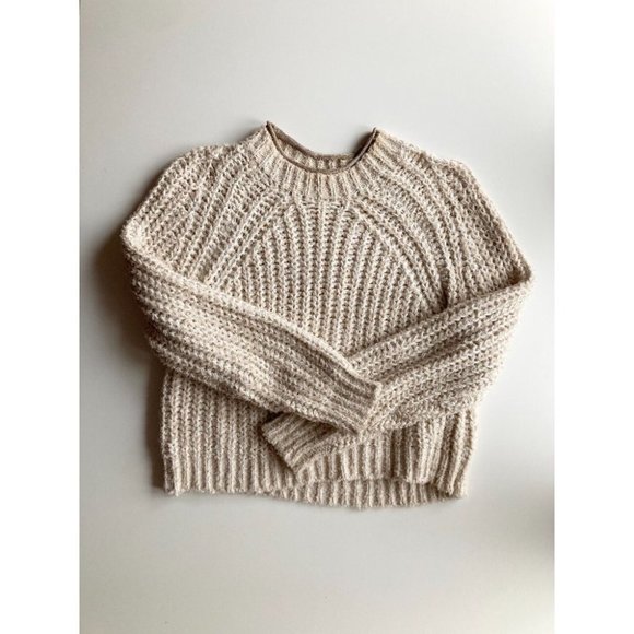 Aritzia Sweaters - Aritzia WILFRED Confetti Beige Chunky Knit Cropped Raglan Sweater, Size L